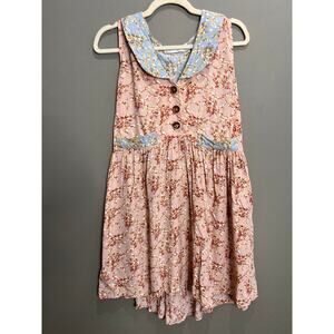 Mink Pink Dress Womens Size M Collar Blue/ Pink Button Mini Pockets Coquette